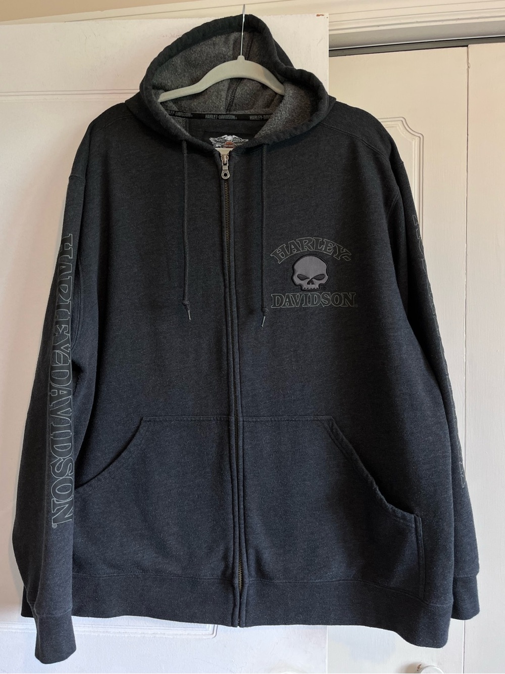Vintage Harley Davidson Zip Up Hoodie Mens XL Grey Sweatshirt Skull Willie G